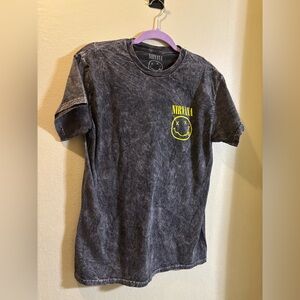 🛑SOLD🛑 NIRVANA Acid wash tee with Yellow Smiley